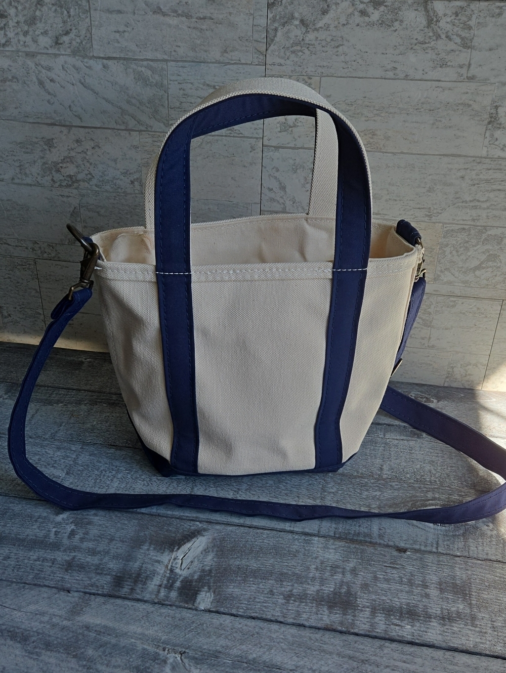 L.L. Bean Boat And Tote Canvas Crossbody Bag Navy Handles Accents - Picture 5 of 12